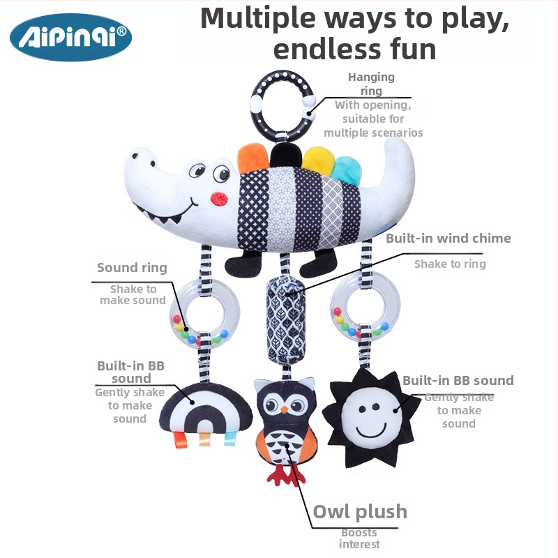 Aipinqi нов 0-3 годишен бебешки пъзел комфортна кола виси черно-бяла животинска камбанка бебешка кола висяща плюшена играчка