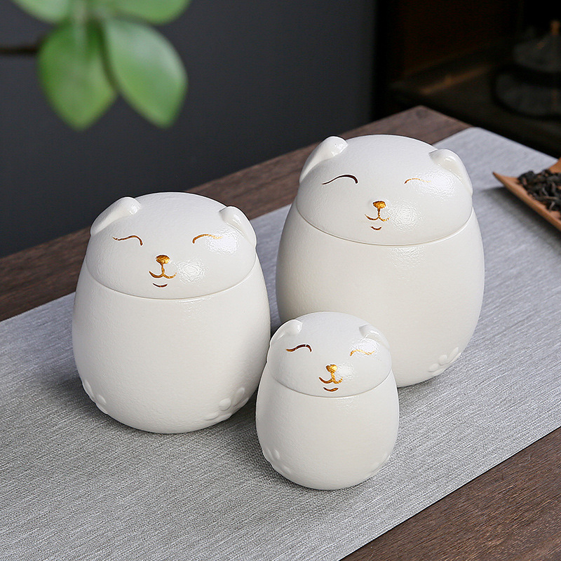 Lucky Cat kerámia teáskanna hordozható nedvességálló tárolóedény kis méretű aszalt gyümölcsös üveg kreatív aranyos kutyaasztal dekoráció