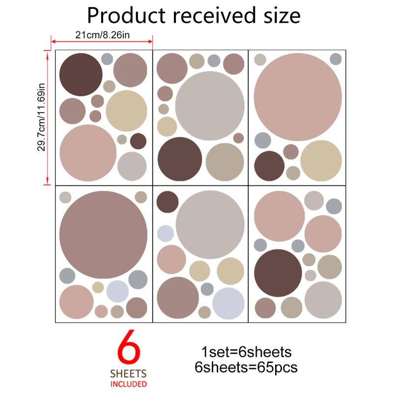 MS009-YW värvilised sinakashallid täpilised seinakleebised, 6 tk komplekt, elutoa dekoratiivsed seinakleebised, isekleepuvad seinakleebised