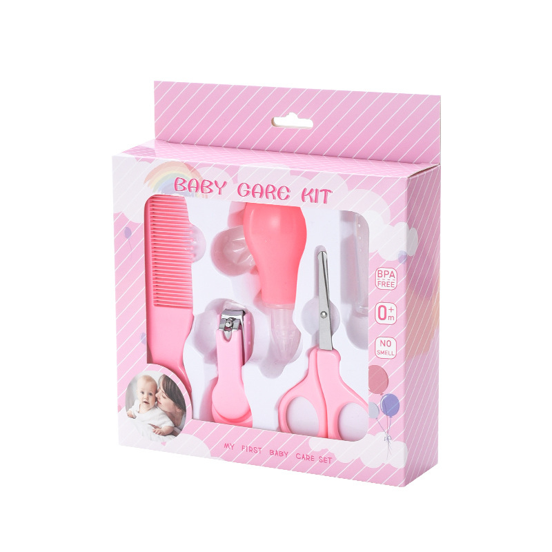 Kūdikių priežiūros produktai, tinkantys 0–3 metų kūdikiams, šukos, žirklės, patogus 5 dalių priežiūros rinkinys.