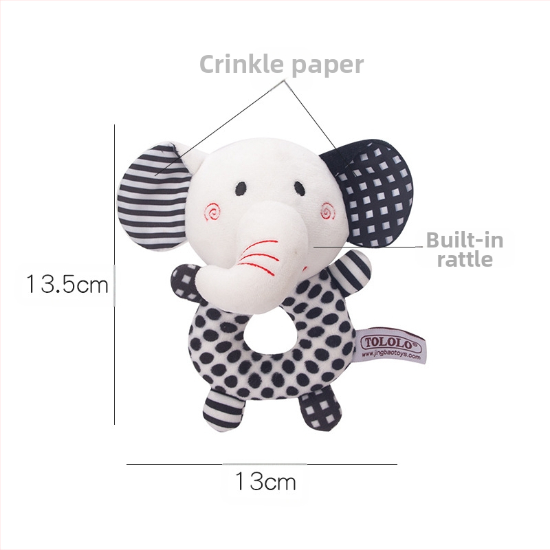 Naujas juodai baltas apvalus rankomis sukamas kūdikio varpelis, rankomis subraižytas varpelis, gyvūnų skambėjimo popierius, O formos pliušinis žaislas