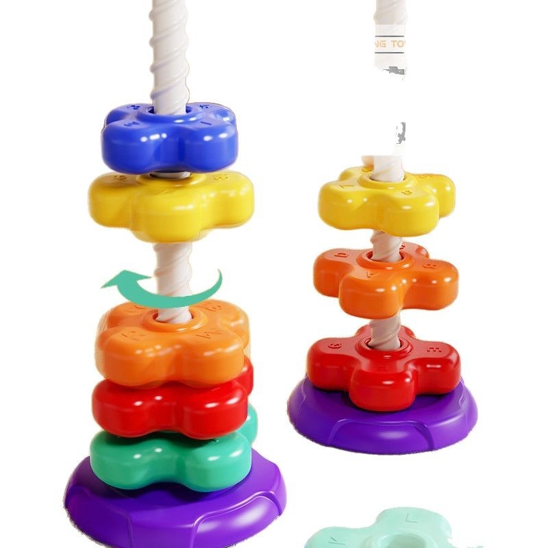 0-3 gadus vecu bērnu agrīnās izglītības rotaļlietas Varavīksnes vērpējs Jenga krāsains zīdaiņu bērnu izglītojošais vērpējs
