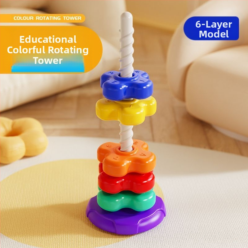 0-3 gadus vecu bērnu agrīnās izglītības rotaļlietas Varavīksnes vērpējs Jenga krāsains zīdaiņu bērnu izglītojošais vērpējs