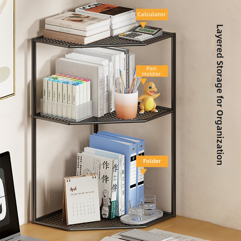 Настолен триъгълен рафт за книги, ъглов стелаж за съхранение, офис настолен многослоен малък ъглов ветрилообразен рафт за съхранение на книги