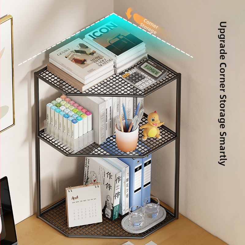 Настолен триъгълен рафт за книги, ъглов стелаж за съхранение, офис настолен многослоен малък ъглов ветрилообразен рафт за съхранение на книги