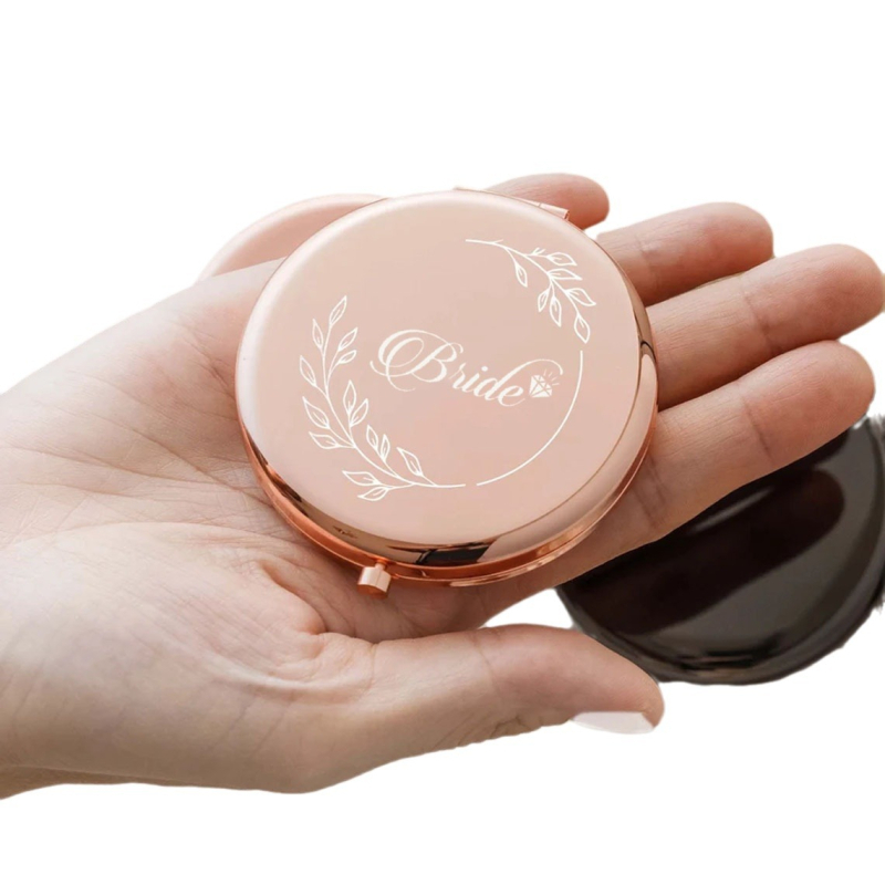 Tarpvalstybinės „Amazon“ pamergės, rožinio aukso, sidabro, kosmetinis veidrodis, vestuvės, nuotaka, bernvakaris