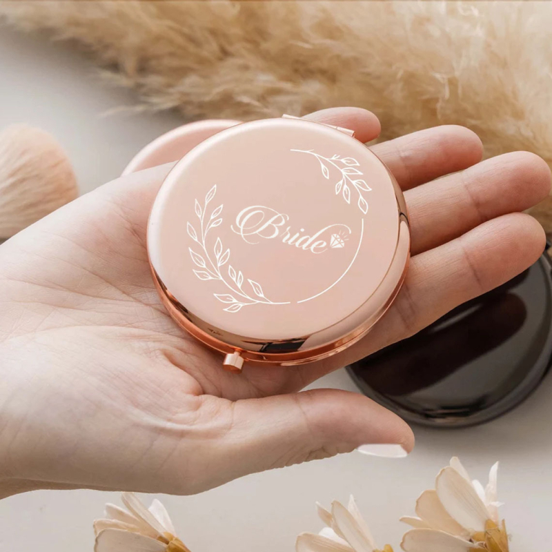 Tarpvalstybinės „Amazon“ pamergės, rožinio aukso, sidabro, kosmetinis veidrodis, vestuvės, nuotaka, bernvakaris