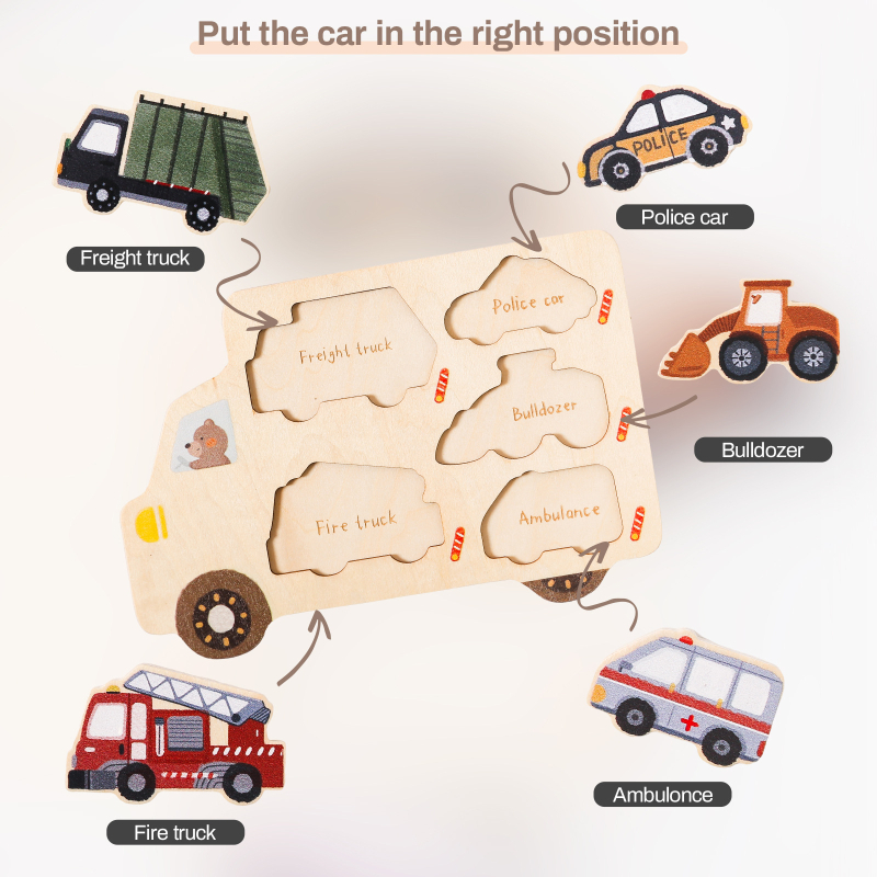 Mazuļa puzle Agrīnās izglītības praktiska smadzeņu saskaņošanas puzles dēlis Rotaļlietu fermas automašīna Angļu valodas saskaņošanas kognitīvā puzle
