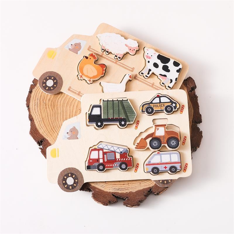 Mazuļa puzle Agrīnās izglītības praktiska smadzeņu saskaņošanas puzles dēlis Rotaļlietu fermas automašīna Angļu valodas saskaņošanas kognitīvā puzle
