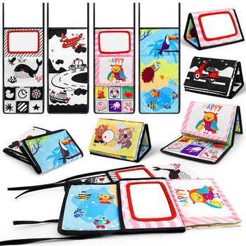 Daugiamatis nušvitimas Haha veidrodinis audinio knygelė gyvūnų spalvų anglų kalbos pažintinis 0-3 metų kūdikio sulankstomas stalo kalendorius medžiaginė knyga