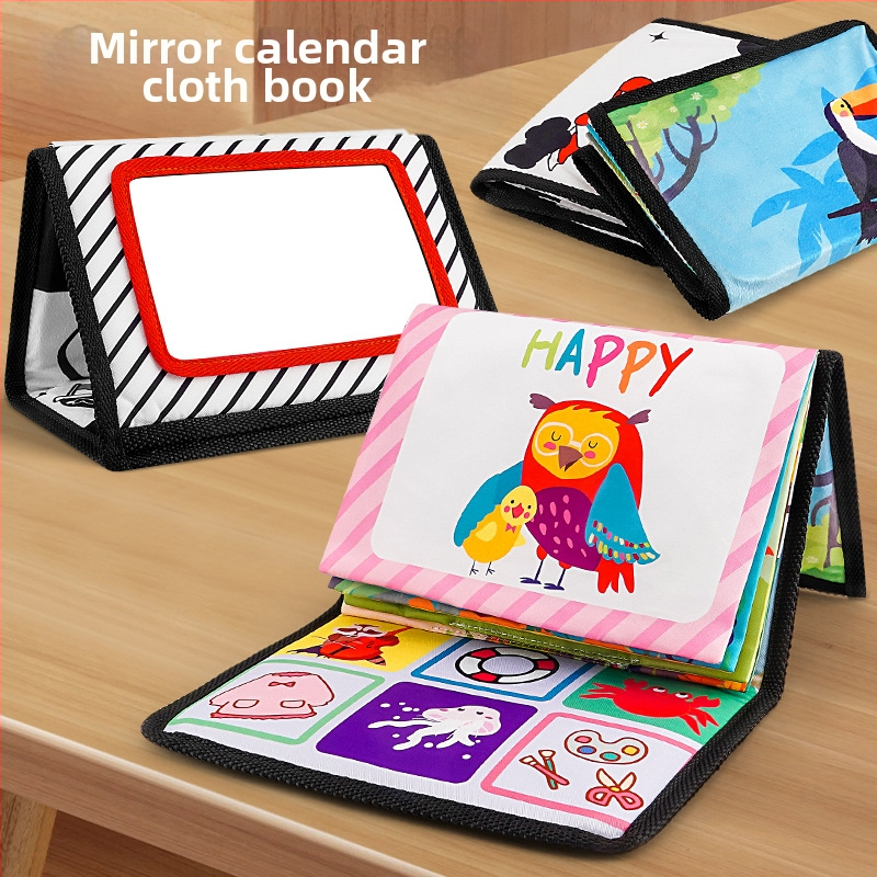 Daugiamatis nušvitimas Haha veidrodinis audinio knygelė gyvūnų spalvų anglų kalbos pažintinis 0-3 metų kūdikio sulankstomas stalo kalendorius medžiaginė knyga