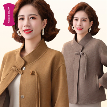 Palton de lână în stil nou de primăvară 2025 pentru mame, cardigan cu nasturi de înaltă calitate în stil chinezesc nou, vânzare en-gros pentru îmbrăcăminte pentru femei de vârstă mijlocie și în vârstă