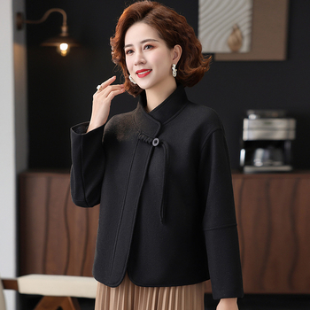 Palton de lână în stil nou de primăvară 2025 pentru mame, cardigan cu nasturi de înaltă calitate în stil chinezesc nou, vânzare en-gros pentru îmbrăcăminte pentru femei de vârstă mijlocie și în vârstă