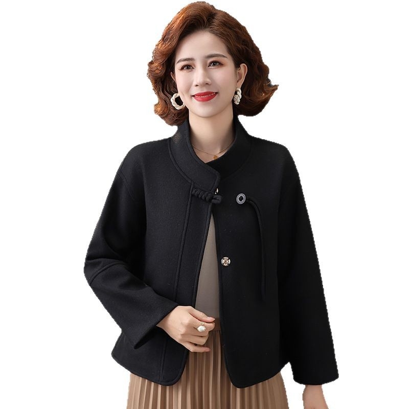 Palton de lână în stil nou de primăvară 2025 pentru mame, cardigan cu nasturi de înaltă calitate în stil chinezesc nou, vânzare en-gros pentru îmbrăcăminte pentru femei de vârstă mijlocie și în vârstă