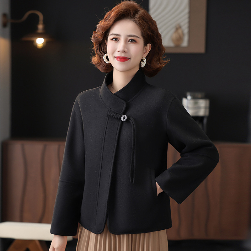 Palton de lână în stil nou de primăvară 2025 pentru mame, cardigan cu nasturi de înaltă calitate în stil chinezesc nou, vânzare en-gros pentru îmbrăcăminte pentru femei de vârstă mijlocie și în vârstă