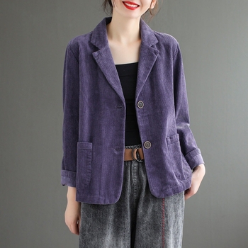 Γυναικείο κοντό παλτό με γιακά και μονόχρωμο κοστούμι, 2023, αρχές φθινοπώρου, νέο, χαλαρό, μακρυμάνικο, τσέπη, ρετρό, casual, τοπ