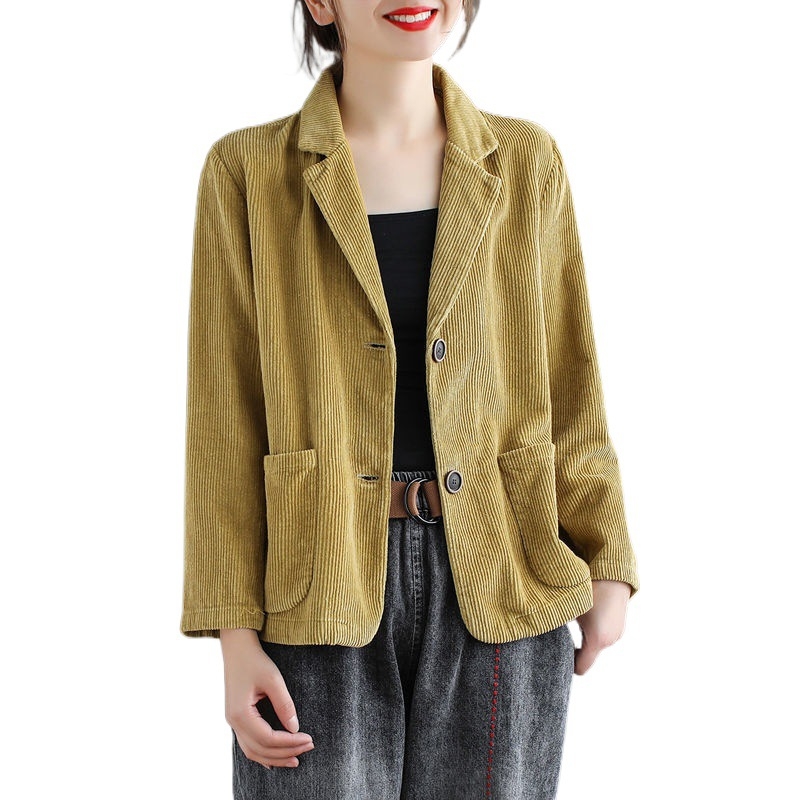 Naiste 2023. aasta sügise alguse uus lahtine pikkade varrukatega taskutega retro vabaaja top, velvetist ülikonnakraega, ühevärviline lühike mantel