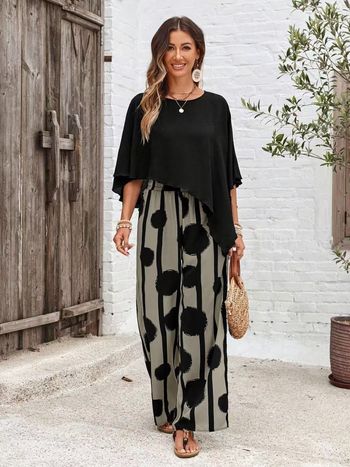 2025 Ευρωπαϊκή και Αμερικανική Διασυνοριακή Έκδοση Amazon Άνοιξη και Καλοκαίρι Νέες Χαλαρές, Καθημερινές, Ρετρό Μπλούζες, Τυπωμένα, Φαρδιά Παντελόνια και Κοστούμια