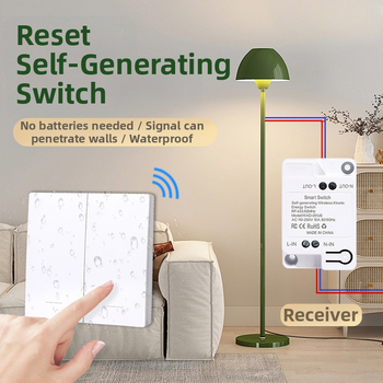 Savaime generuojantis belaidis jungiklis buitiniam vieno valdymo į dviejų valdymo daugiafunkciniam valdymui be laidų atsitiktinis be pastos be baterijų lengvas paspaudimas