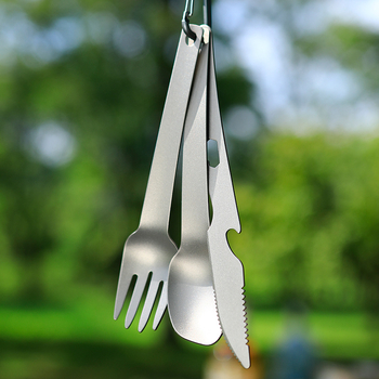 Gryno titano ryžių šaukštas Kempingo peilis ir šakutė Šaukštų rinkinys Daugiafunkcis trijų dalių rinkinys Titano šakutės Titano šaukštas Titano peilis Titano stalo įrankiai