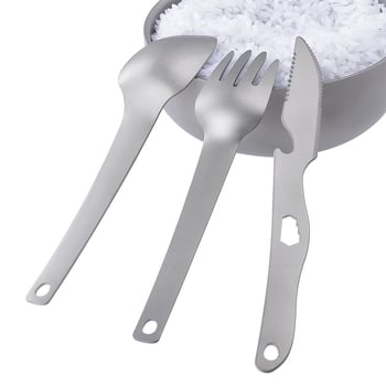 Gryno titano ryžių šaukštas Kempingo peilis ir šakutė Šaukštų rinkinys Daugiafunkcis trijų dalių rinkinys Titano šakutės Titano šaukštas Titano peilis Titano stalo įrankiai