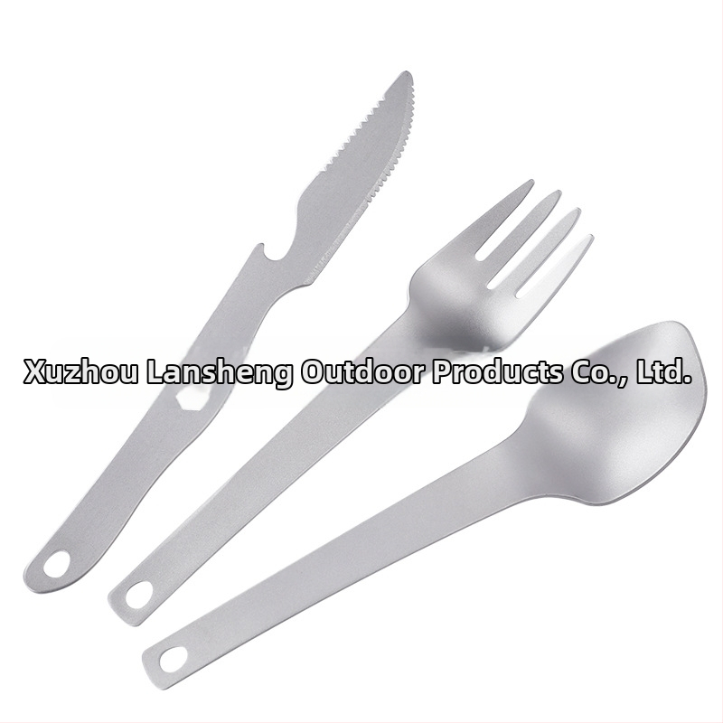 Gryno titano ryžių šaukštas Kempingo peilis ir šakutė Šaukštų rinkinys Daugiafunkcis trijų dalių rinkinys Titano šakutės Titano šaukštas Titano peilis Titano stalo įrankiai
