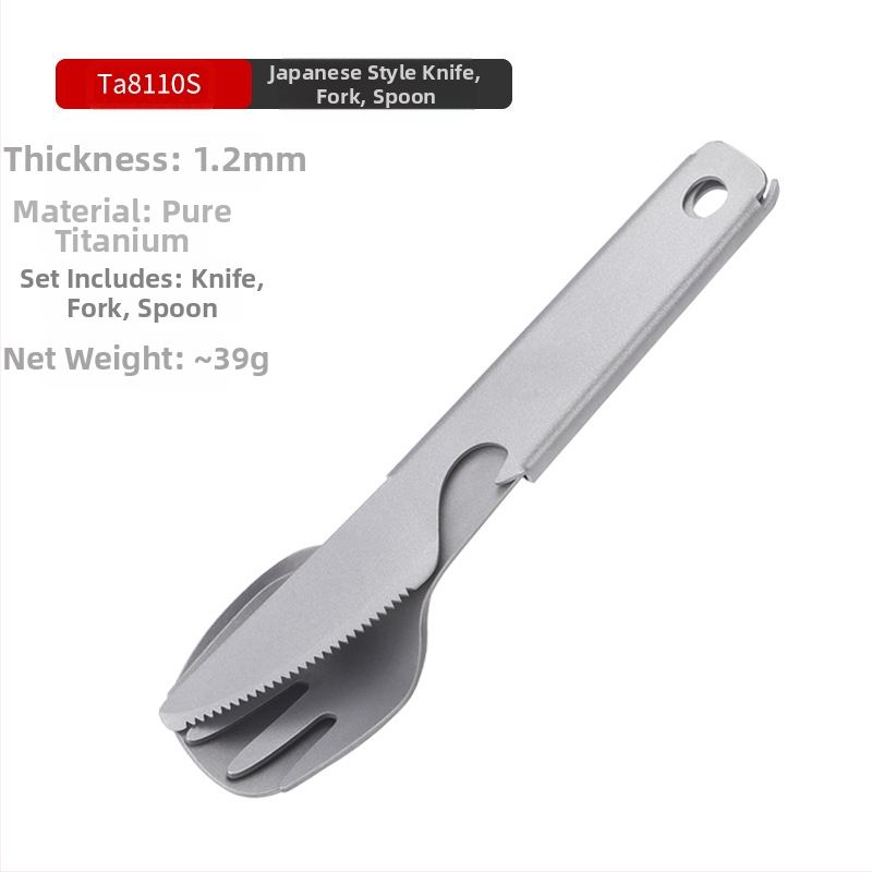 Gryno titano ryžių šaukštas Kempingo peilis ir šakutė Šaukštų rinkinys Daugiafunkcis trijų dalių rinkinys Titano šakutės Titano šaukštas Titano peilis Titano stalo įrankiai