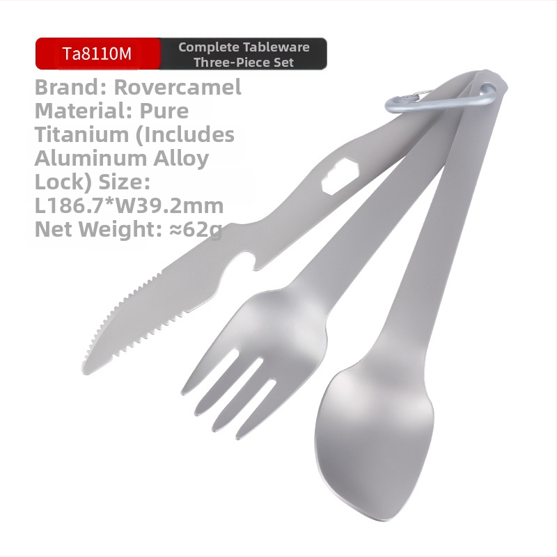 Gryno titano ryžių šaukštas Kempingo peilis ir šakutė Šaukštų rinkinys Daugiafunkcis trijų dalių rinkinys Titano šakutės Titano šaukštas Titano peilis Titano stalo įrankiai