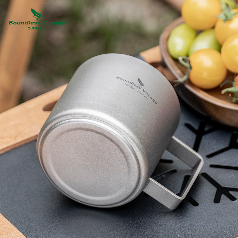 Biwei puhas titaanist kohvitass fikseeritud käepidemega, ülikerge kaasaskantav titaanist veetass, teetass kahekihiline põletuskindel 220ml