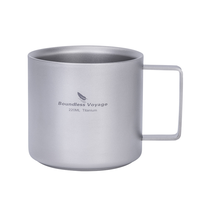 Biwei puhas titaanist kohvitass fikseeritud käepidemega, ülikerge kaasaskantav titaanist veetass, teetass kahekihiline põletuskindel 220ml