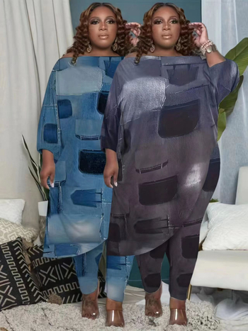 Suure suurusega vabaaja ülikond, Euroopa ja Ameerika piiriülene, uue moega trükitud õlapaeltega lahtise alusega kaheosaline komplekt