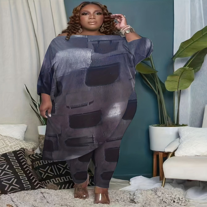 Suure suurusega vabaaja ülikond, Euroopa ja Ameerika piiriülene, uue moega trükitud õlapaeltega lahtise alusega kaheosaline komplekt