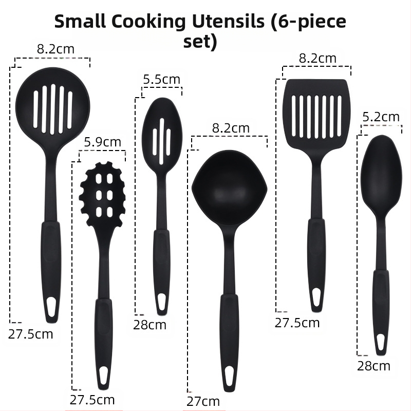 Virtuvės mentelės rinkinys, vientisas plastikinis, nailoninis, šešių dalių nelimpančių mentelių rinkinys