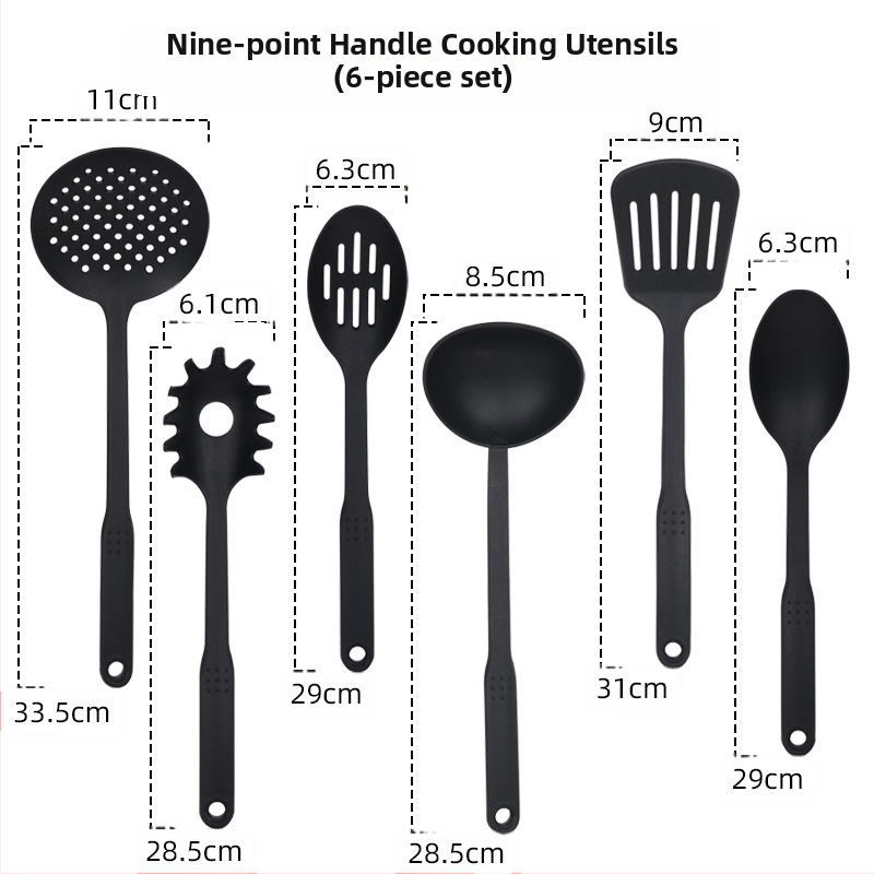 Virtuvės mentelės rinkinys, vientisas plastikinis, nailoninis, šešių dalių nelimpančių mentelių rinkinys