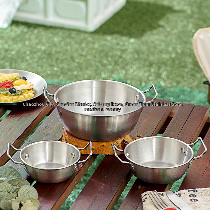 Vonkajšia snehová misa z nehrdzavejúcej ocele 304, kórejská dráma, miska na ryžové víno v rovnakom štýle s rukoväťou, miska na kimchi, kórejská miska na ryžové víno