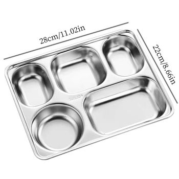 Nerūdijančio plieno greito maisto lėkštė, didelė penkių skyrių kiniško stiliaus pietų lėkštė su dangčiu, skirta suaugusiems, pietų dėžutei, vaikų greito maisto lėkštė