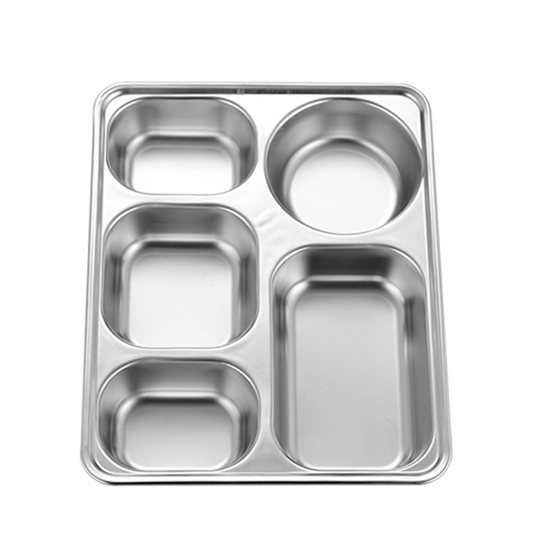 Nerūdijančio plieno greito maisto lėkštė, didelė penkių skyrių kiniško stiliaus pietų lėkštė su dangčiu, skirta suaugusiems, pietų dėžutei, vaikų greito maisto lėkštė