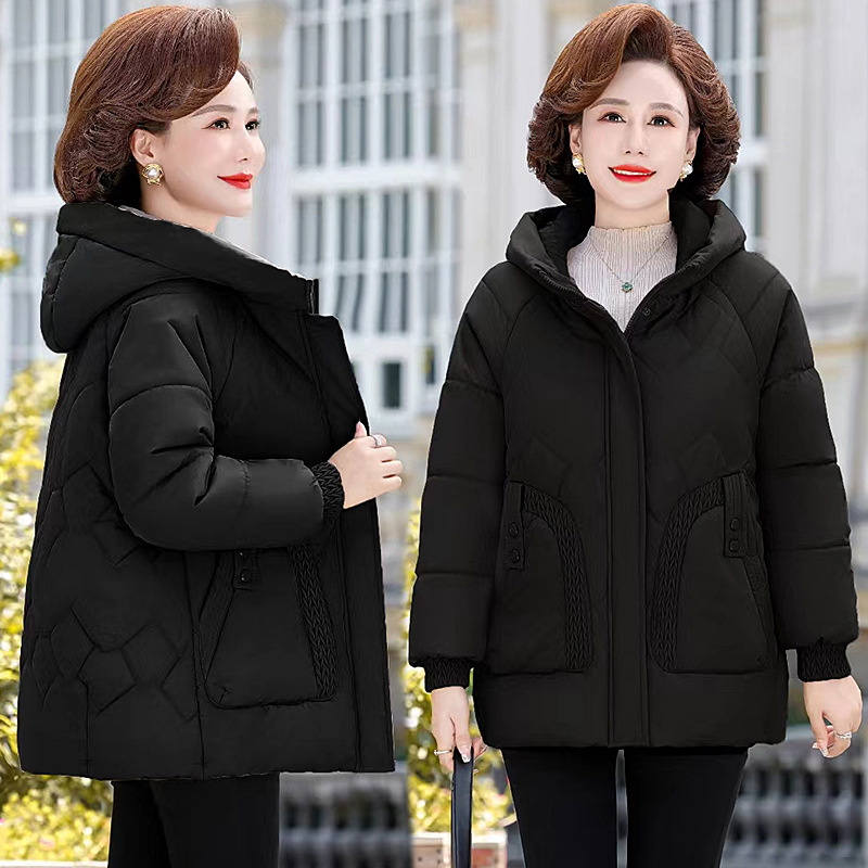 Jachetă de iarnă cu bumbac pentru mame de vârstă mijlocie, plus haină de catifea, nouă haină de iarnă cu bumbac pentru femei de vârstă mijlocie și în vârstă, haină de iarnă cu bumbac, în stil occidental, cu puf, bumbac