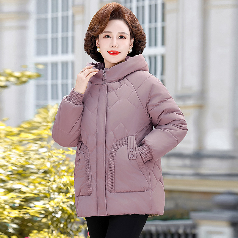 Jachetă de iarnă cu bumbac pentru mame de vârstă mijlocie, plus haină de catifea, nouă haină de iarnă cu bumbac pentru femei de vârstă mijlocie și în vârstă, haină de iarnă cu bumbac, în stil occidental, cu puf, bumbac