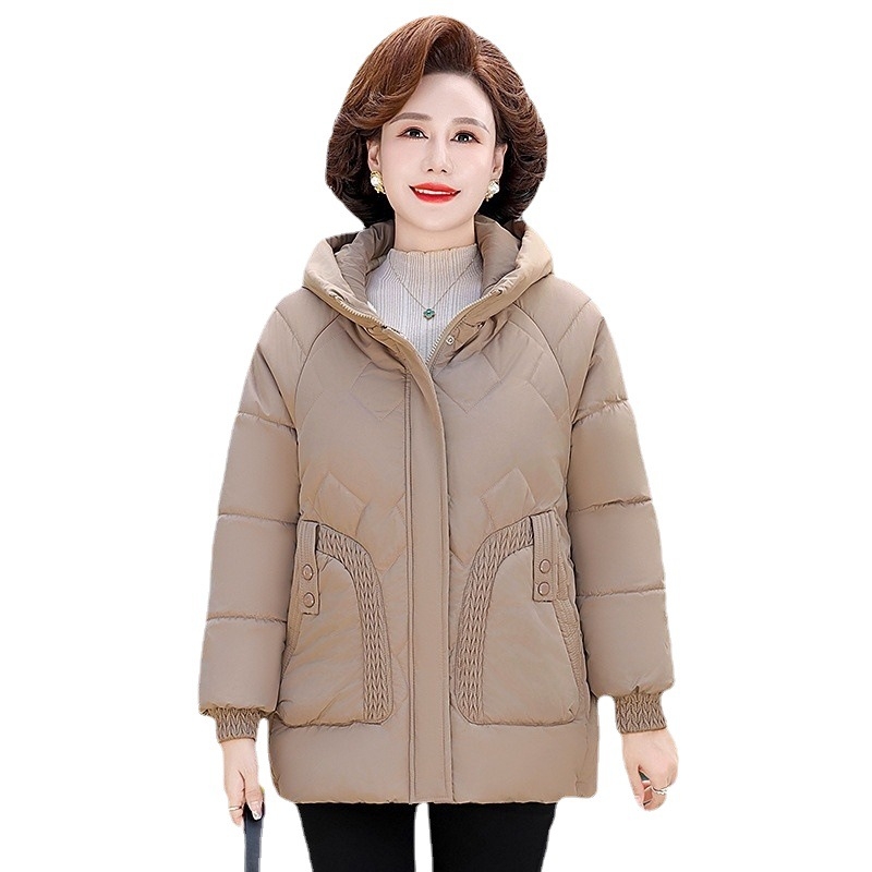 Jachetă de iarnă cu bumbac pentru mame de vârstă mijlocie, plus haină de catifea, nouă haină de iarnă cu bumbac pentru femei de vârstă mijlocie și în vârstă, haină de iarnă cu bumbac, în stil occidental, cu puf, bumbac