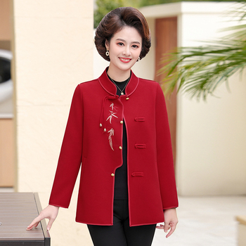 2025 New Mom Guofeng Coat Μεσήλικες και Ηλικιωμένες Γυναικείες Ρούχα Άνοιξη 50 ετών Κεντημένο Μπλούζα All-match Γυναικεία Ρούχα