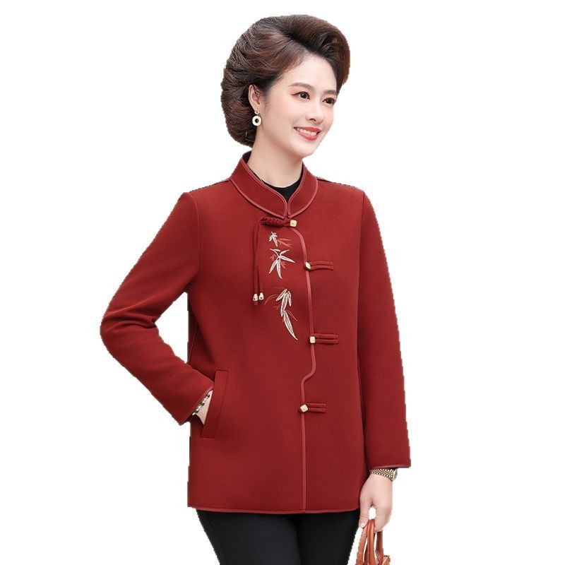 2025 New Mom Guofeng Coat Μεσήλικες και Ηλικιωμένες Γυναικείες Ρούχα Άνοιξη 50 ετών Κεντημένο Μπλούζα All-match Γυναικεία Ρούχα