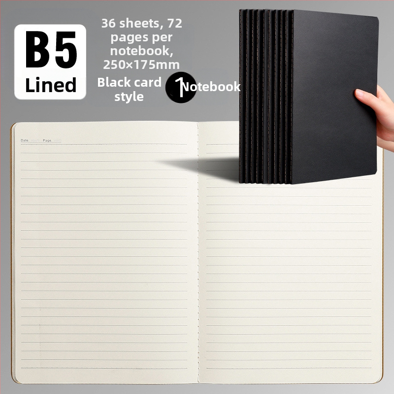 B5 lehmanahast kodutööde vihik A5 trükkimata musta kaardi märkmik horisontaalsete võrkudega tühi trükkimata lehmanahast raamatu hulgimüük