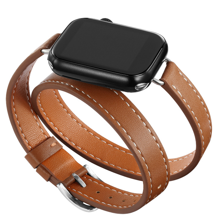 Sobib Apple Watch Bandile Apple watch9/8/7/6/4 Slim-Fit topeltringikujulise õhukese vöökohaga Apple nahast kellarihm