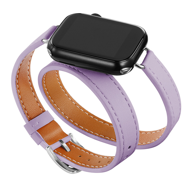 Sobib Apple Watch Bandile Apple watch9/8/7/6/4 Slim-Fit topeltringikujulise õhukese vöökohaga Apple nahast kellarihm