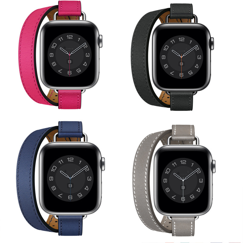 Sobib Apple Watch Bandile Apple watch9/8/7/6/4 Slim-Fit topeltringikujulise õhukese vöökohaga Apple nahast kellarihm