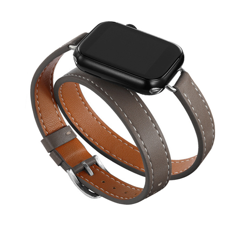 Sobib Apple Watch Bandile Apple watch9/8/7/6/4 Slim-Fit topeltringikujulise õhukese vöökohaga Apple nahast kellarihm