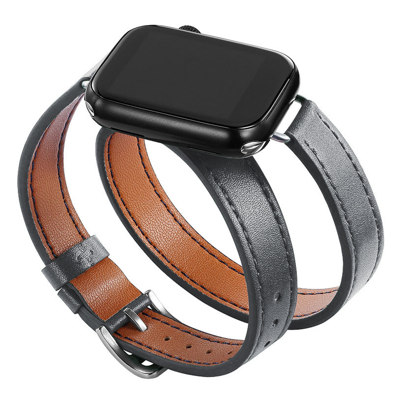 Sobib Apple Watch Bandile Apple watch9/8/7/6/4 Slim-Fit topeltringikujulise õhukese vöökohaga Apple nahast kellarihm
