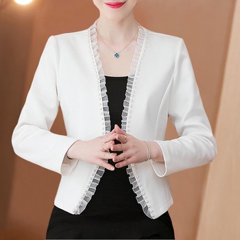 Λευκό σακάκι κοστουμιού για ψηλές γυναίκες, κοντό πανωφόρι για γυναίκες, ευέλικτη ζακέτα και σάλι με φούστα Cheongsam στο πάνω μέρος