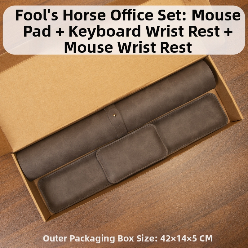 Hullu hobuse mustriga hiirematt, hiire randmetugi, klaviatuuri käetugi, kolmeosaline komplekt, nahast randmetugi, mäluvahust käetugi, randmetugi